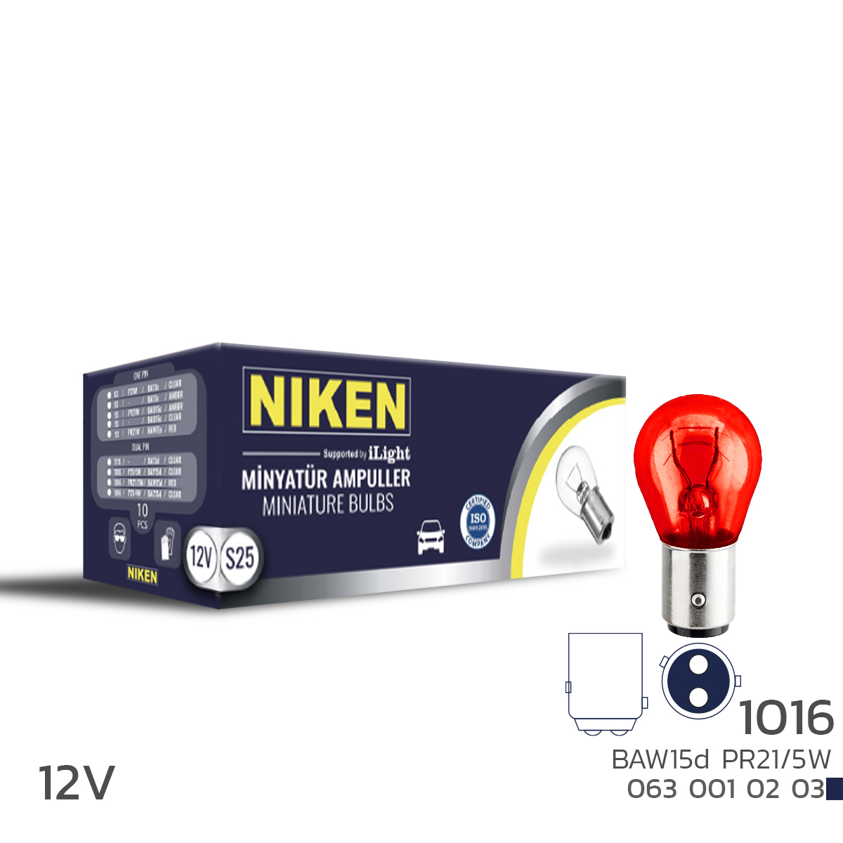 NIKEN 12V 1016 AMPUL YT(PR21/5W)KIRMIZI BAW15d 10L