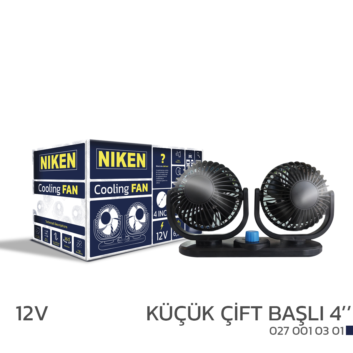 ARAÇ VANTİLATÖRÜ KÜÇÜK ÇİFT BAŞLI 12V 4 İNÇ