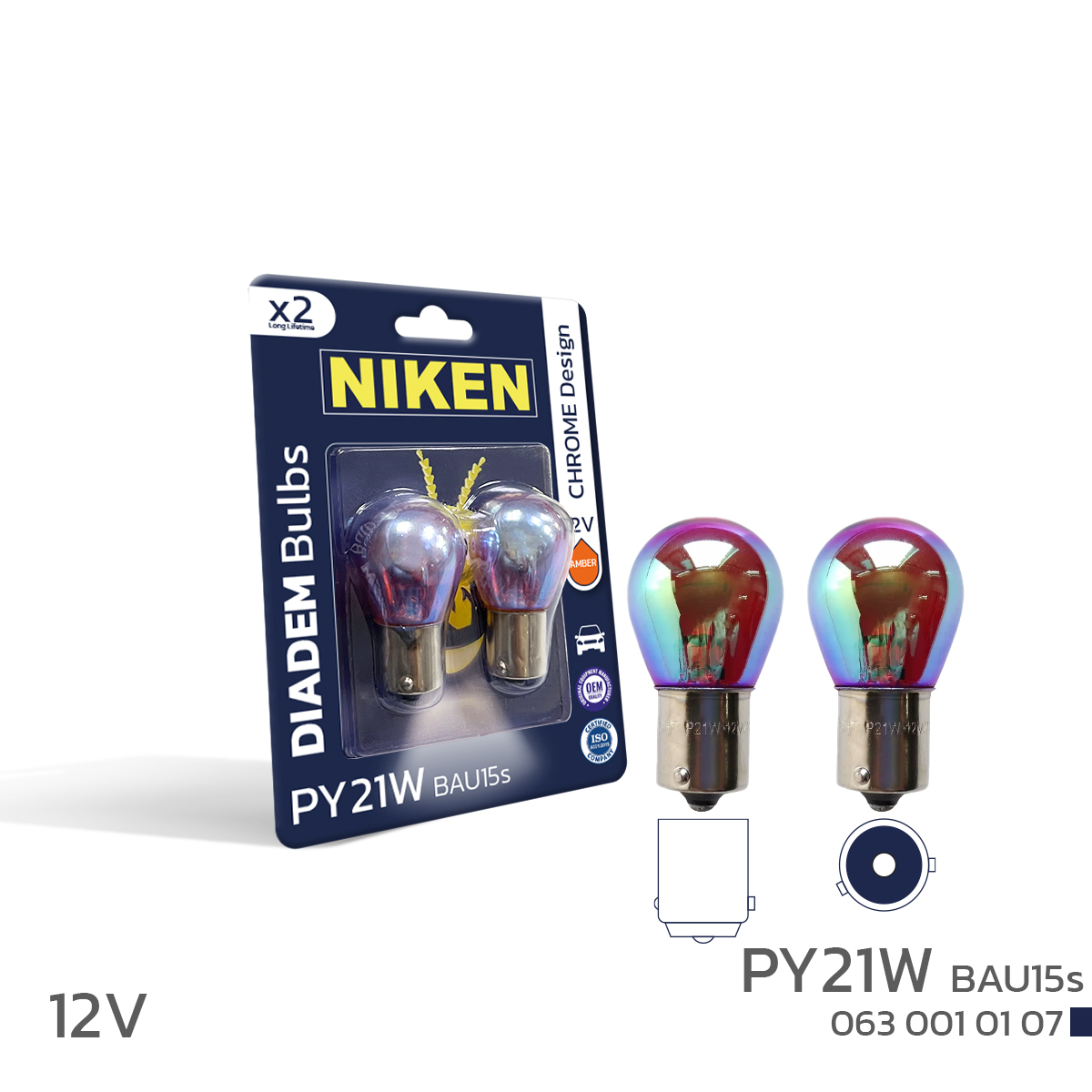 NIKEN 12V 93 DIADEM AMPUL (PY21W) AMBER BAU15s 2Lİ