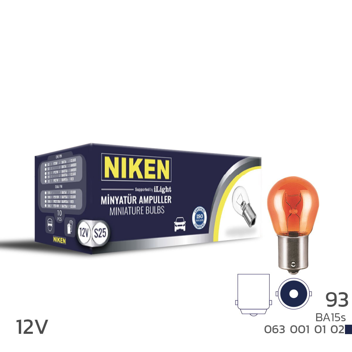 NIKEN 12V 93 AMPUL AMBER BA15s  10LU