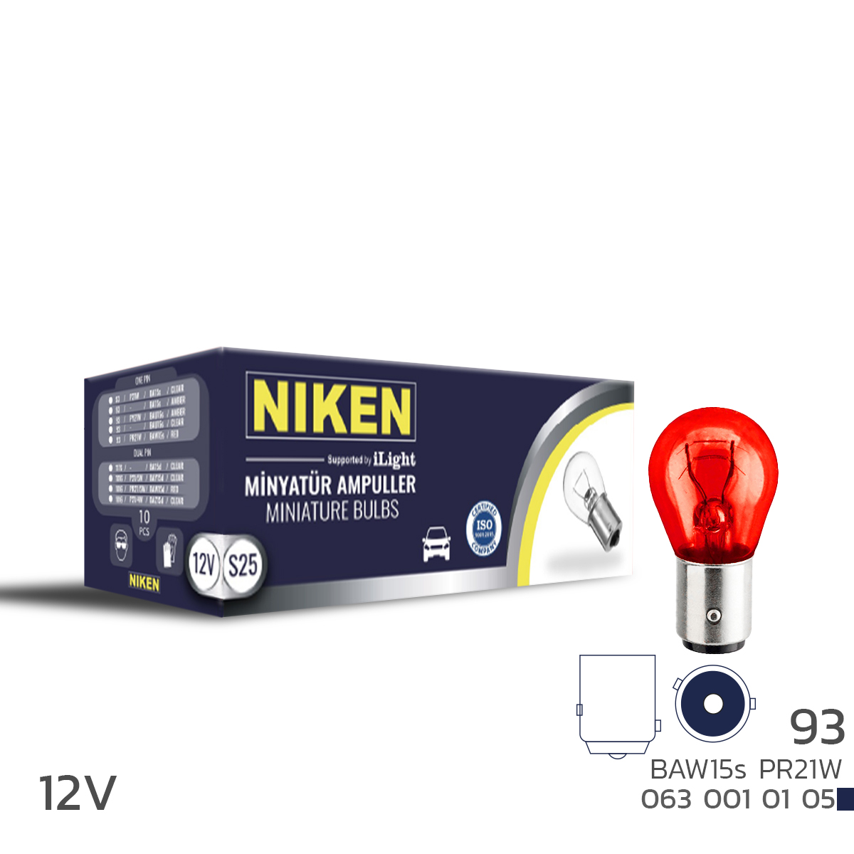 NIKEN 12V 93 AMPUL YT (PR21W) KIRMIZI BAW15s 10LU